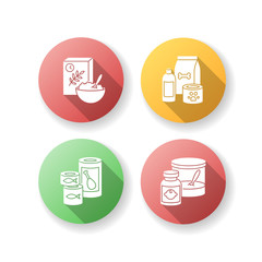 Food items flat design long shadow glyph icons set
