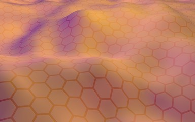 Colorful honeycomb with a gradient color on a light background. Perspective view on polygon look like honeycomb. Wavy surface. Isometric geometry. 3D illustration