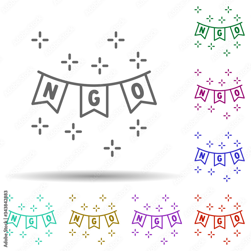 Poster Ngo flags multi color icon. Simple thin line, outline vector of no gubernamental organization icons for ui and ux, website or mobile application