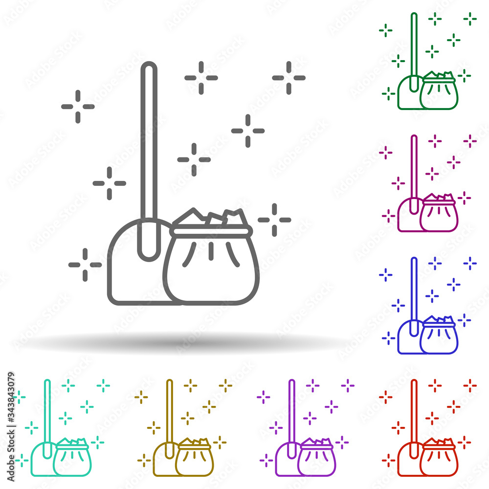 Aufkleber trash bag shovel multi color icon. simple thin line, outline vector of no gubernamental organization