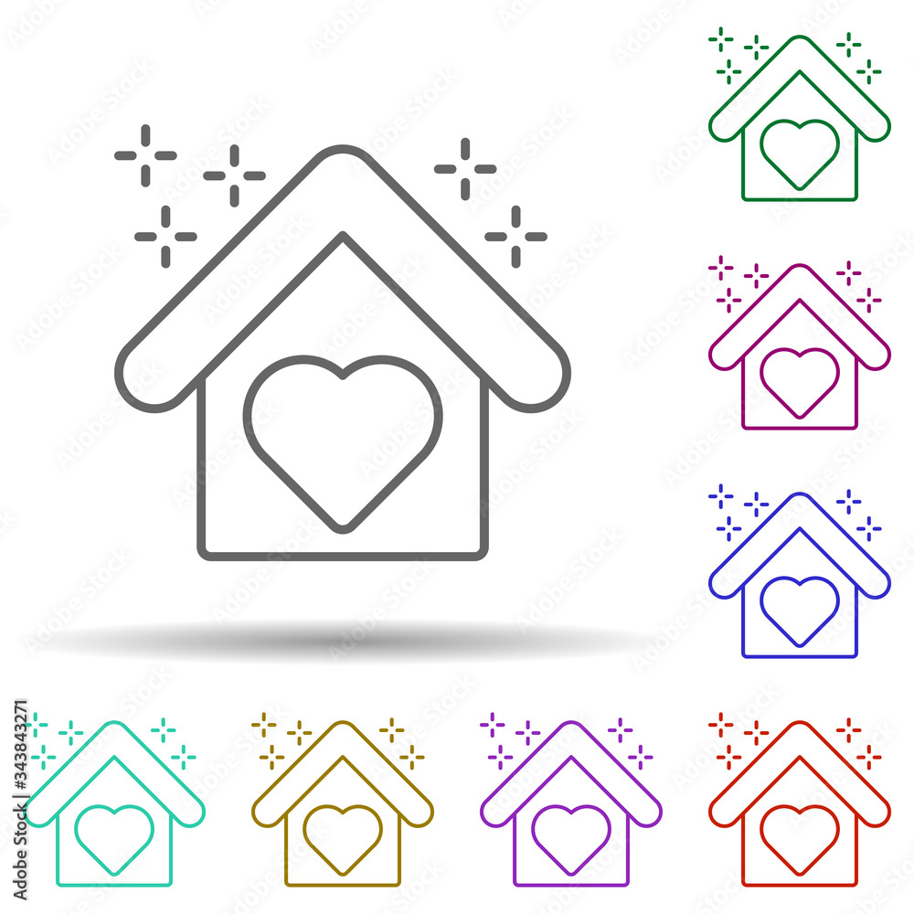 Poster shelter house heart multi color icon. simple thin line, outline vector of no gubernamental organizat