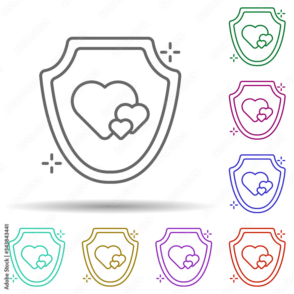 Poster shield hearts multi color icon. simple thin line, outline vector of no gubernamental organization ic