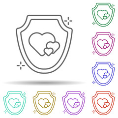 Shield hearts multi color icon. Simple thin line, outline vector of no gubernamental organization icons for ui and ux, website or mobile application