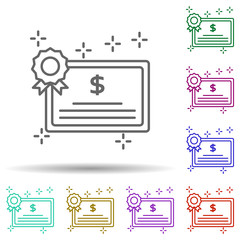 Scholarship certificate order donation dollar multi color icon. Simple thin line, outline vector of no gubernamental organization icons for ui and ux, website or mobile application