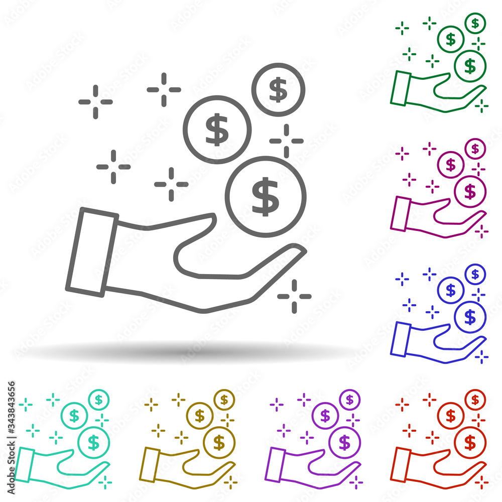 Poster donation hand money multi color icon. simple thin line, outline vector of no gubernamental organizat