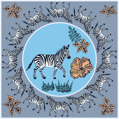 Vector background hand drawn exotic wild zebra. Hand drawn ink illustration. Modern ornamental decorative background. Vector pattern. Print for textile, cloth, wallpaper, scrapbooking