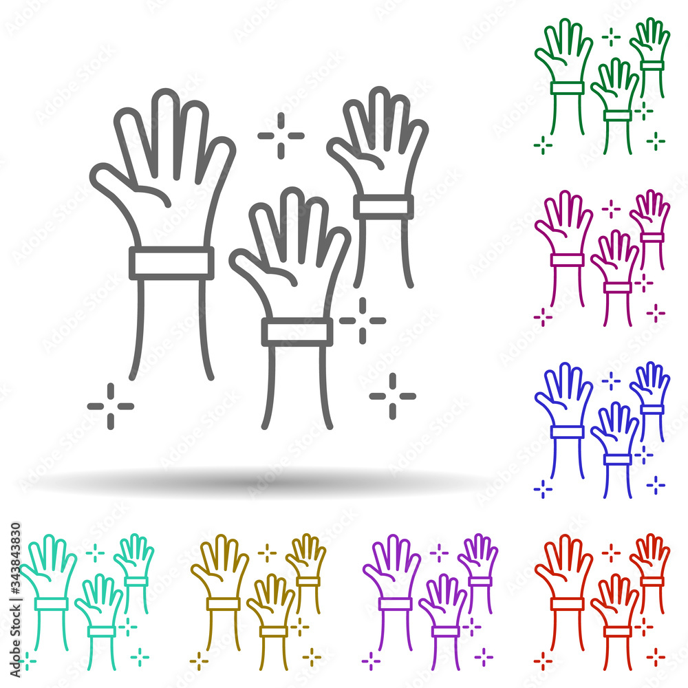 Poster volunteer hands multi color icon. simple thin line, outline vector of no gubernamental organization 
