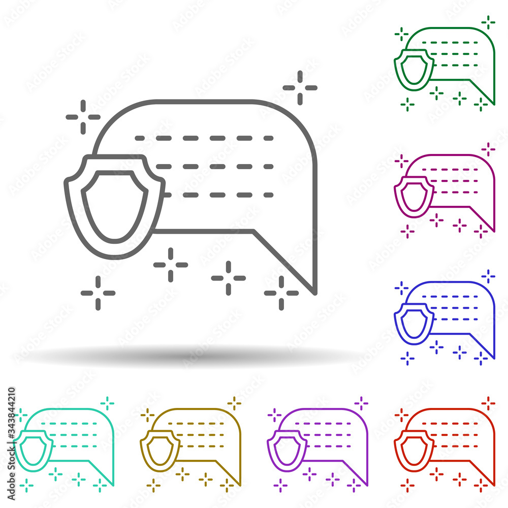 Poster freedom of speech speech bubble shield protection multi color icon. simple thin line, outline vector