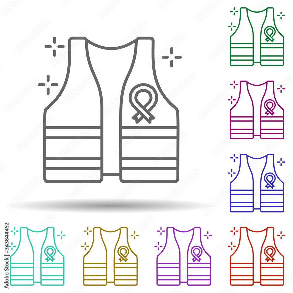 Poster vest lifeguard ribbon multi color icon. simple thin line, outline vector of no gubernamental organiz