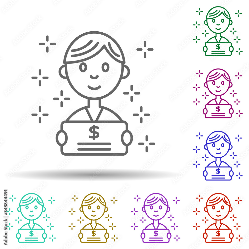Poster donation dollar man certificate multi color icon. simple thin line, outline vector of no gubernament