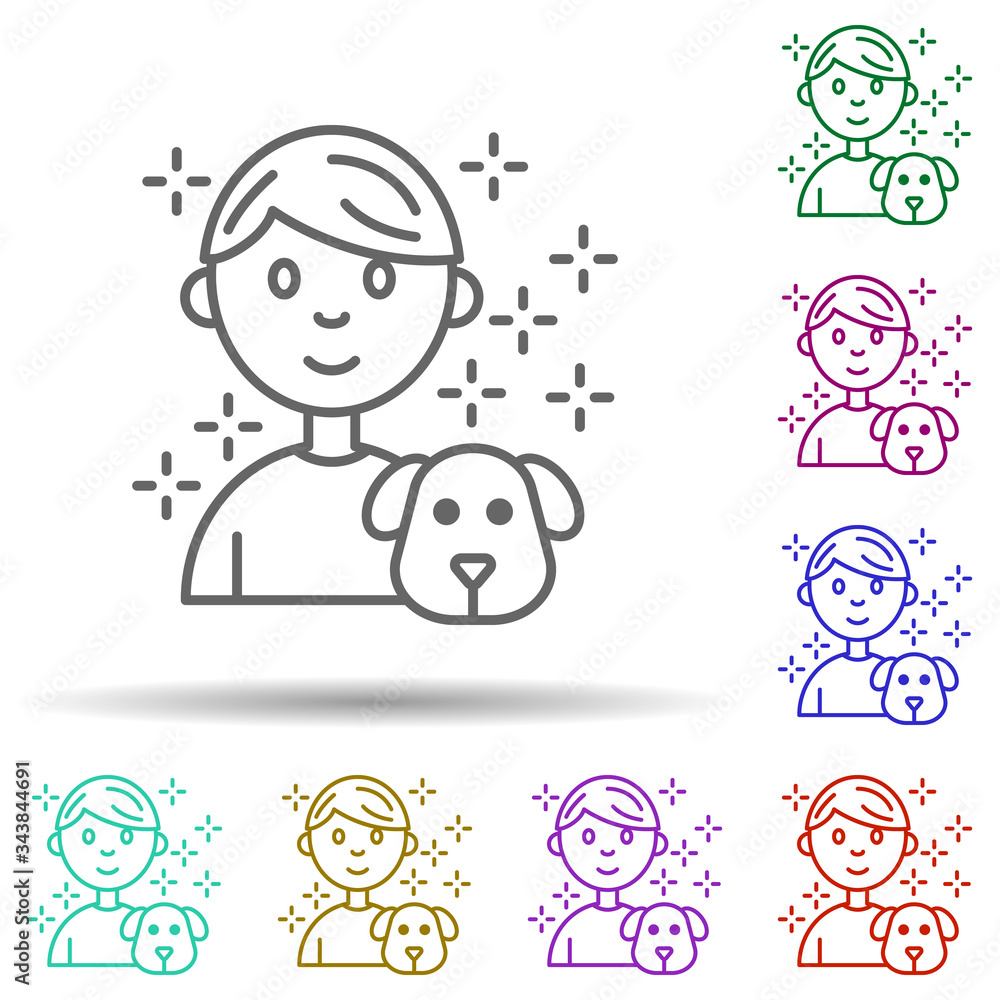 Poster dog man multi color icon. simple thin line, outline vector of no gubernamental organization icons fo