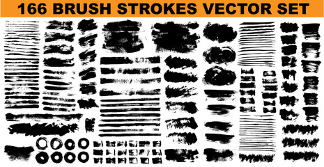 Large set different grunge brush strokes. Dirty artistic design elements isolated on white background. Black ink vector brush strokes - obrazy, fototapety, plakaty