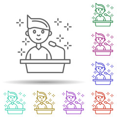 Speaker man stand microphone multi color icon. Simple thin line, outline vector of no gubernamental organization icons for ui and ux, website or mobile application