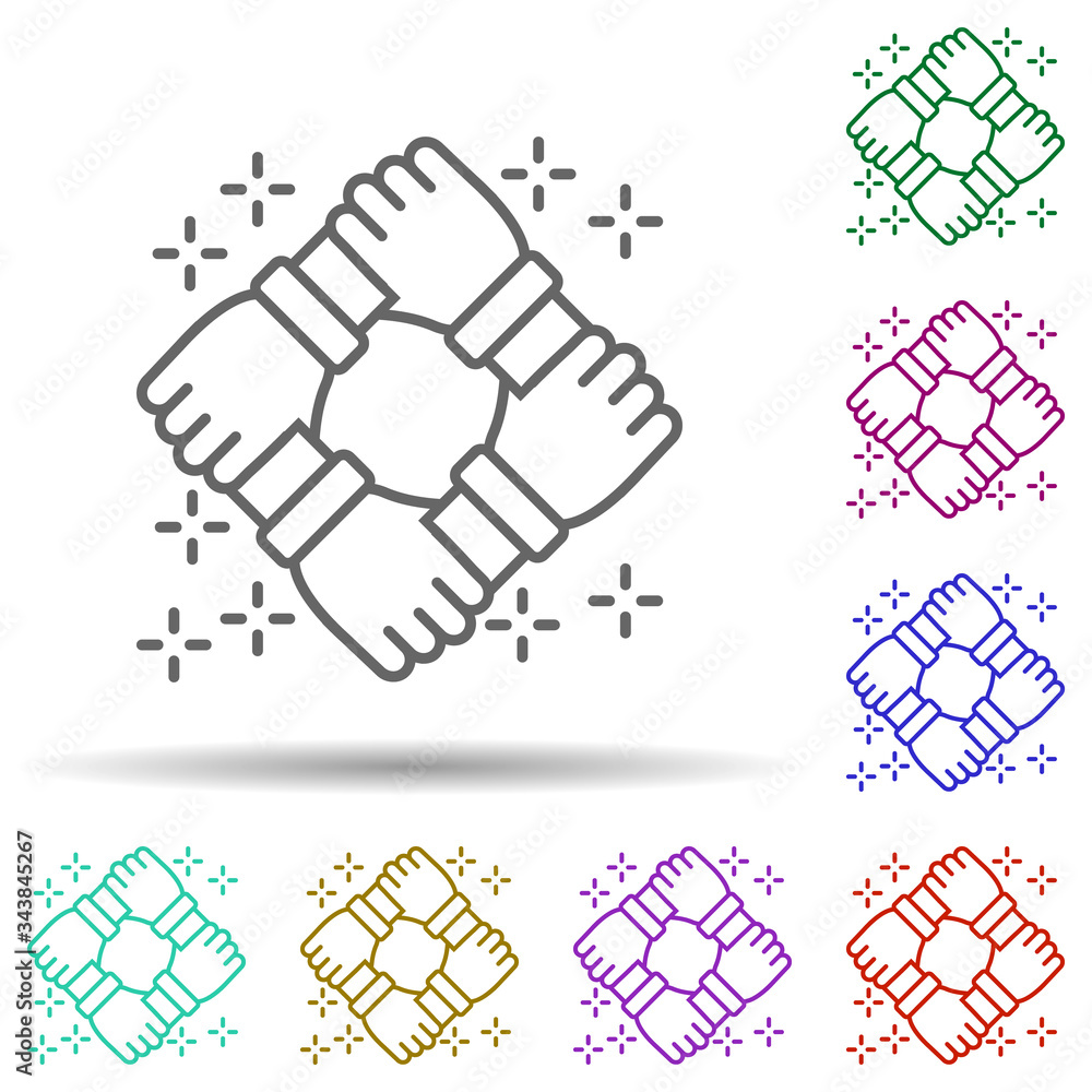 Poster team hands multi color icon. simple thin line, outline vector of no gubernamental organization icons