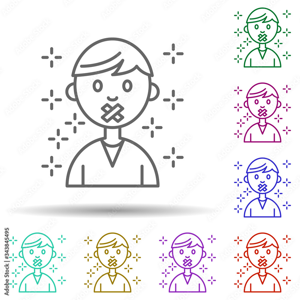 Poster freedom of speech man no talking multi color icon. simple thin line, outline vector of no gubernamen