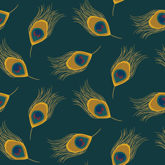 Fototapeta na wymiar seamless repeating pattern with peacock feathers