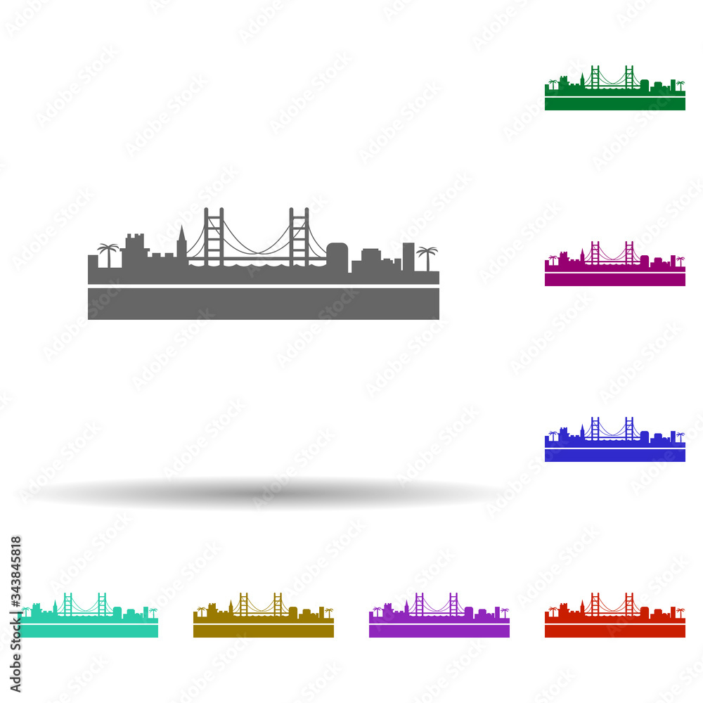 Poster lisbon detailed skyline multi color icon. simple glyph, flat vector of cities icons for ui and ux, w