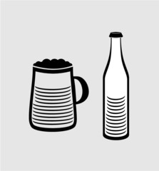 Beer mug and flask print embroidery graphic design vector art
