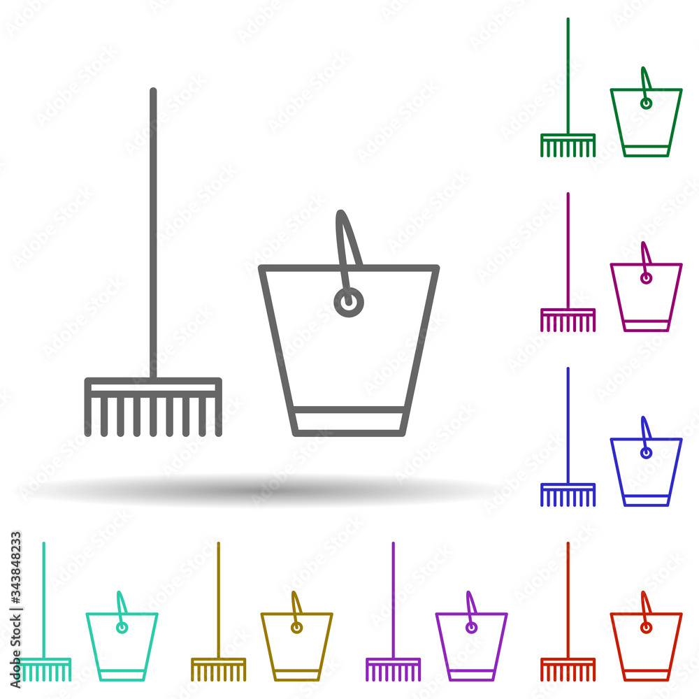 Poster mop and bucket multi color icon. simple thin line, outline vector of cleaning icons for ui and ux, w