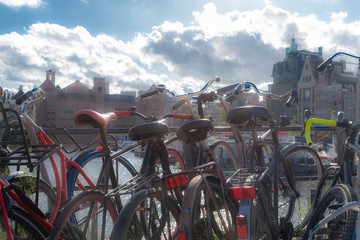 Sunbeam on an old vintage bicycles in Amsterdam, Netherlands