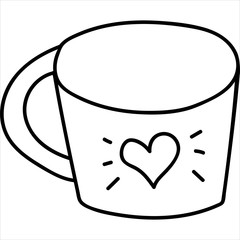 Coffee cup hand drawn outline doodle icon with a heart. cup of coffee vector sketch illustration for print, web, mobile and infographics isolated on white background