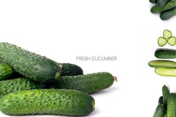 Cucumber and cucumber slices isolated on a white background