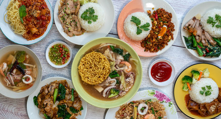 Fototapeta na wymiar Thai Food Mixed Dishes Wide Selection