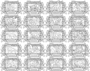 cartoon prehistoric dinosaurs, coloring book, set of funny illustrations © fargon