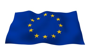 Slightly waving flag of the European Union isolated on white background, 3D rendering. Symbol of Europe. 3D illustration