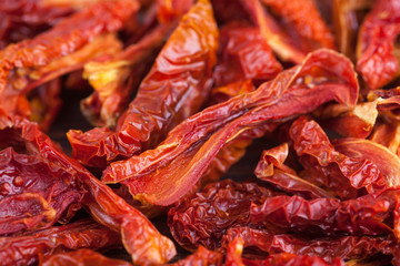 Dried dehydrated tomato chips. Delicious organic eco-friendly snack for the whole family. Healthy eating concept.