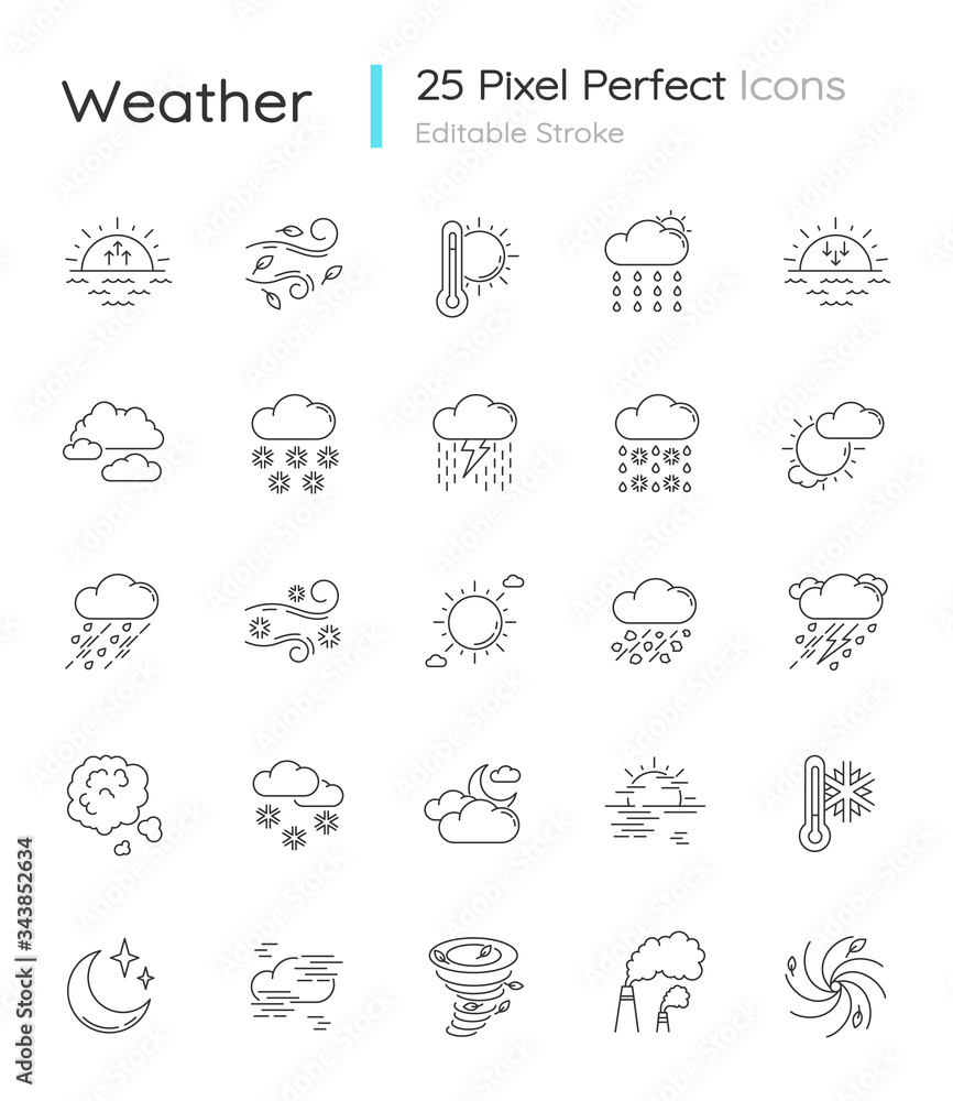 Poster weather pixel perfect linear icons set