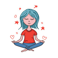  Hand drawn vector illustration with Yoga girl