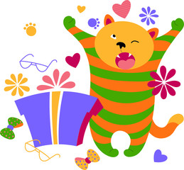 tabby cat with a gift