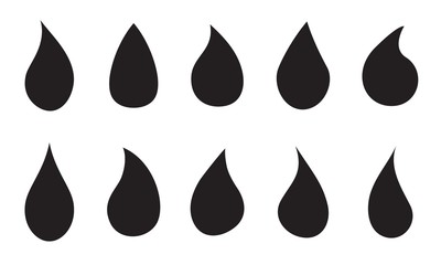 Vector simple water drop icon set. Black droplet shapes collection