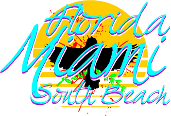 miami beach print and embroidery graphic design vector art