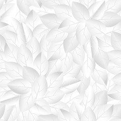 White leaves vector seamless pattern. Light gradient floral repeating texture.