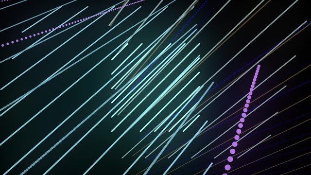 Animation Of Neon, Glowing Light Lines, Lasers And  Bouncing Around Of Forms Moving Forward Within A Dark Background. 4K