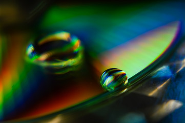 Light diffraction showing rainbows on water drops -colorful abstract background