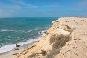 Coastal Cliff with Beach in Western Sahara Desert near Dakhla