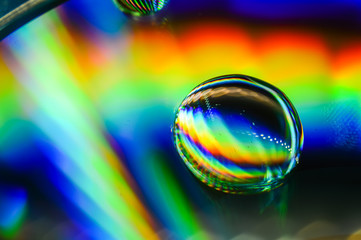 Light diffraction showing rainbows on water drops -colorful abstract background