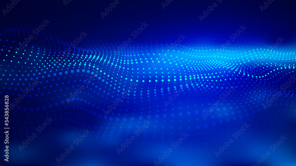 Leinwandbilder Futuristic blue vector illustration. Wave of particles. Abstract background with a dynamic wave. Artificial intelligence. Big data.