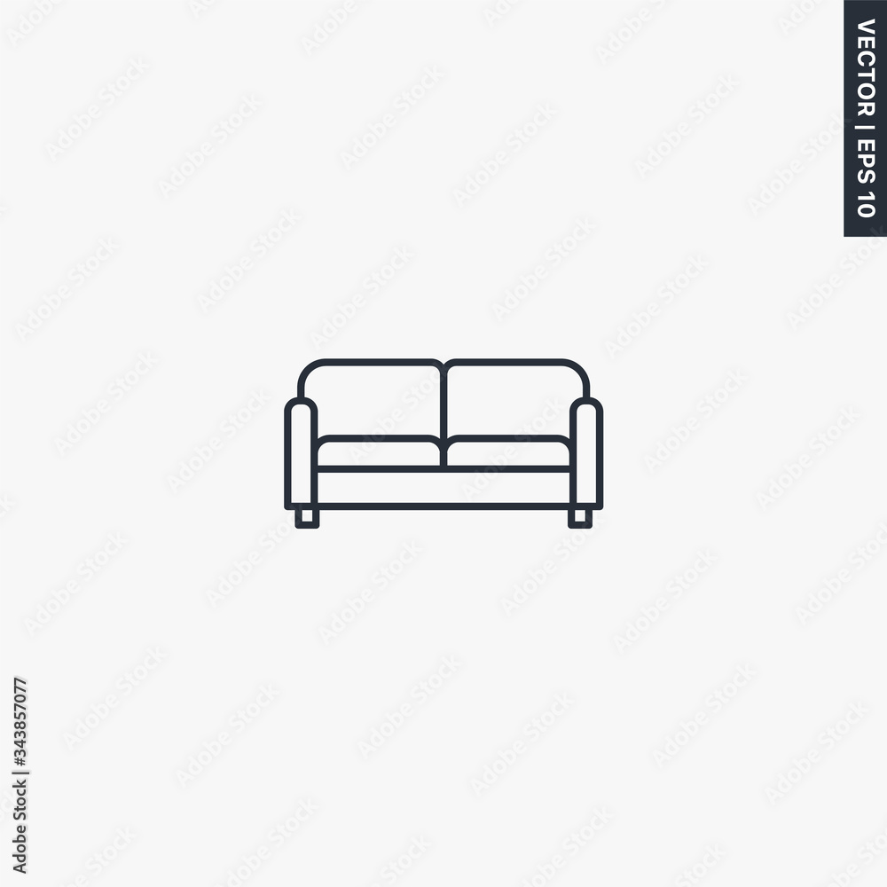 Poster couch, linear style sign for mobile concept and web design