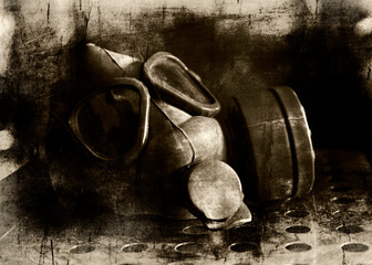 Military Gas Mask in dark ambient. Coronavirus, Covid19 pandemic prevention. Toxic, biohazard and...
