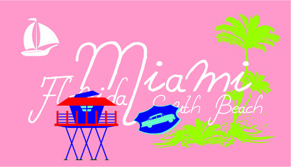 Fototapeta premium florida miami south beach t shirt print embroidery graphic design vector art