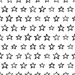 Abstract watercolor stars vector seamless pattern. Trendy fashion textile print in black white colors. Ink background.