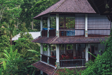 Fototapeta na wymiar Photo of balcony in tropical jungle