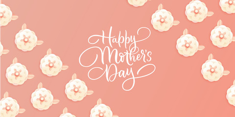 Happy Mothers Day greeting card. White paper craft flowers and hand drawn calligraphy lettering. Vector illustration