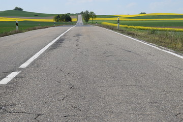 leere Eifelstraße im Frühling