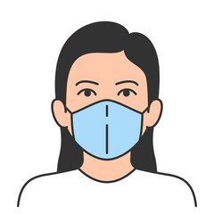 Girl wearing hygienic mask to prevent infection. Protection from virus, urban air pollution, smog. Vector illustration.