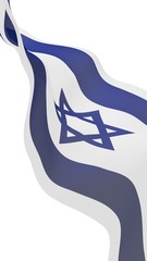 The flag of Israel. State symbol of the State of Israel. A blue Star of David between two horizontal blue stripes on a white field. 3d illustration